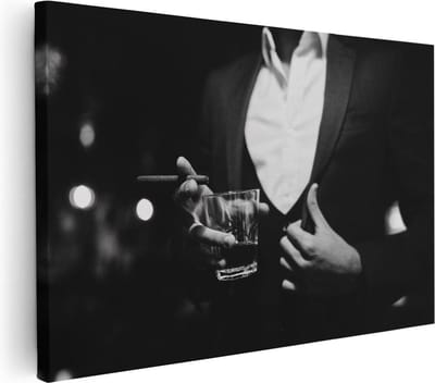 Artaza Canvas Schilderij Maffia - 30x20 cm - Klein - Wanddecoratie Mannen - Muurdecoratie Pak - Schilderijen Op Canvas