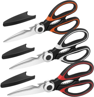Dailygoods- Keukenschaar Heavy Duty - Roestvrijstalen Messen - Set van 3 - Ergonomische Handgreep - Vaatwasserbestendig - Veiligheidsbeschermhoes - Keukengereedschap
