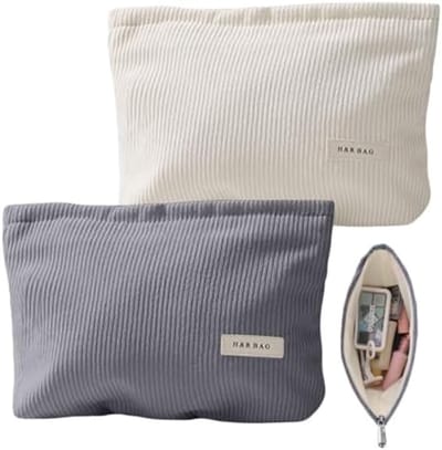 2 Stuks Draagbare Veelzijdige Rits Pouch Cosmetische Tas voor Dames - Zachte Ribfluweel Make-up Organizer Reis Essentials Opbergtas - PromoHome