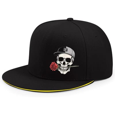 Nieuwe Verstelbare Hip Hop Baseballpet Met Schedel- En Rozenmotieven Vintage Stijl Platte Pettenrand Voor Buiten Straatsporten adjustable black