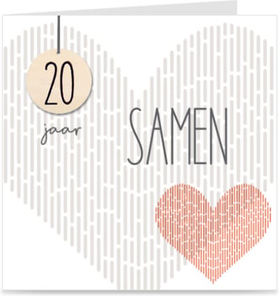 20 JAAR SAMEN | kaart / wenskaart met envelop | voor stel / relatie / partner