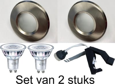 Badkamerverlichting Set 2 LED Inbouwspots GU10 IP65 Dimbaar 4000K Neutraal Wit Geborsteld Nikkel Philips LED Ø82 mm Zaagmaat 75 mm