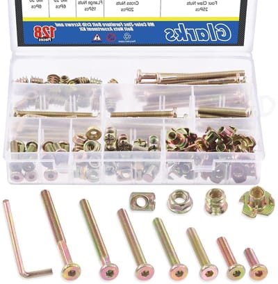 Complete Set van 128 Stuks M6 Schroeven voor Babybedden met Diverse Lengtes en Bevestigingsmaterialen zoals Moeren en Insteekmoeren