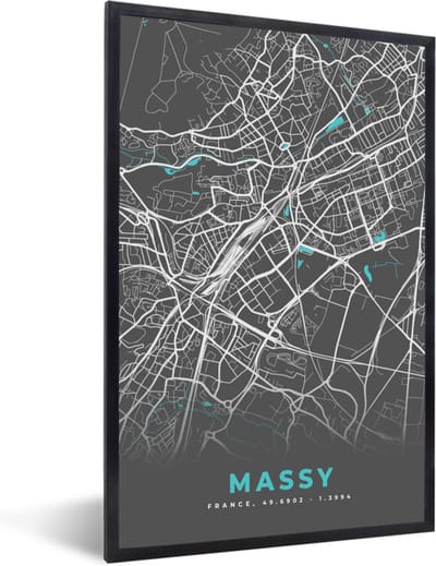 Fotolijst incl. Poster - Massy - Frankrijk - Plattegrond - Kaart - Stadskaart - 40x60 cm - Posterlijst