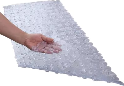 Antislip Badmat Douchemat Badkuip – Kiezelvorm, Machinewasbaar, Met Zuignappen en Afvoergaten - Transparant