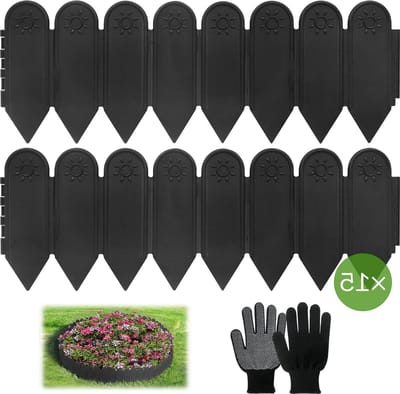 Kunststof bloembedrand - 15 cm x 6 m - zwart - flexibele maairand - tuin en landschap - inclusief handschoenen