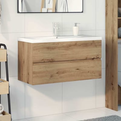 vidaXL - Wastafelkast - met - ingebouwde - wasbak - en - kraan - artisanaal - eiken