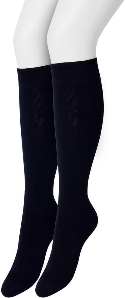 Bonnie Doon Dames Kniekousen Donker Blauw maat 35/38 - 2 paar - Knie Kousen - 2-pack - Multipack - Uitstekend draagcomfort - Cotton Knee High - Zakt niet af - Effen - OEKO-TEX - Donkerblauw - Dark Blue - Navy - OL834302.102