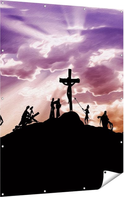 Gards Tuinposter Kruistocht naar het Kruis van Jezus Christus - 120x160 cm - Tuindoek - Tuindecoratie - Wanddecoratie buiten - Tuinschilderij