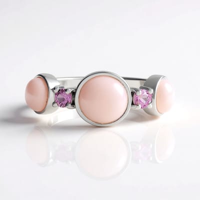 Cavill - 925 Sterling Zilveren Ring - Roze Opaal 1,17 ct Cabochon & Roze Saffier 0,234 ct - Elegante Minimalistische Damesring