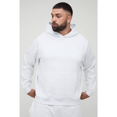 Plus Essential BM Signature Regular Fit Over the Head Hoodie | Grey Marl | Size 2XL