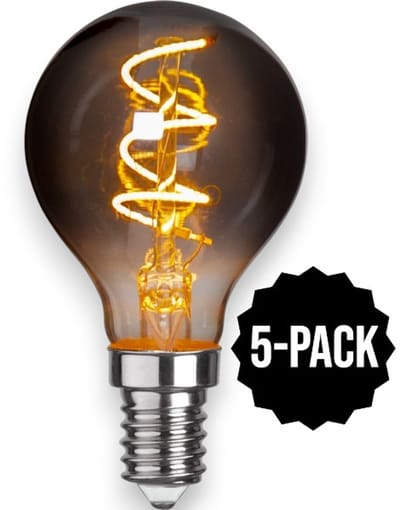 5-Pack | Kogellamp - E14 - 3W - Super Warm Wit <2200K - Filament - Rookglas