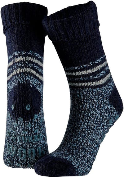 Apollo Huissokken/slofsokken - met anti slip zool - blauw - volwassenen - maat 43-46 - wol
