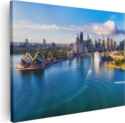 Artaza Canvas Schilderij Skyline Stad - 40x30 cm - Klein - Wanddecoratie Haven Boot - Muurdecoratie Zee - Kamer Accessoires