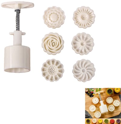 Maancakevorm - Bloemvormige koekjes - Handgeperste maancakevorm - Multifunctionele bakvorm - Gemakkelijk los te maken - Veerbelaste pers - Geschikt voor het zelf bakken van maancakes, ananascakes, mungbonencakes, enz - Wit