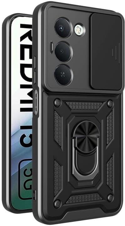 Coverup Hoesje - Geschikt voor Xiaomi Redmi 15 5G Hoesje - Coverup Armor Ring Kickstand Back Cover met Camera Shield - Zwart