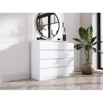Ladekast met 8 laden: mat wit, 120 x 39 x 101 cm