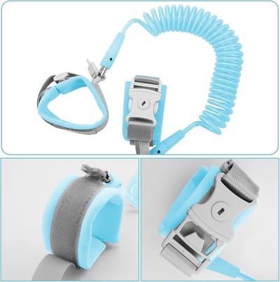 Anti-verlies armband voor kinderen met 360° draaibare polsband en uittrekbare kabel, ideaal voor reizen, winkelen en drukke plaatsen (blauw)