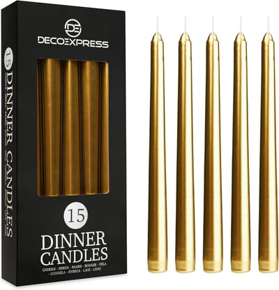 Goudkleurige Taper Kaarsen Set - Lange Brandduur (8 uur) - Druppelvrij & Geurloos - Decoratieve Dinerkaarsen voor Tafel & Kerstmis