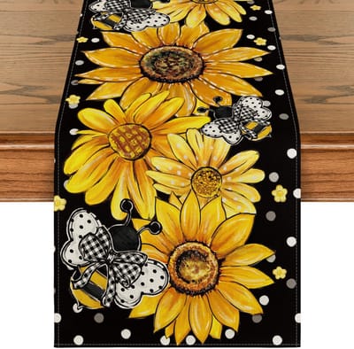 Mode Tafelloper met zwarte bladeren, pompoenen, seizoensgebonden keukendecoratie, binnen, vakantie, feest, decoratie, 40 x 180 cm