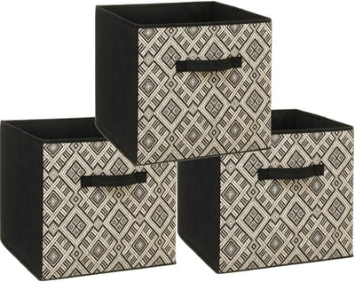 5Five Opbergmand - Set van 3x stuks - kastmand - 29 liter - zwart/creme - polyester - 31 x 31 x 31 cm - vakkenkast manden
