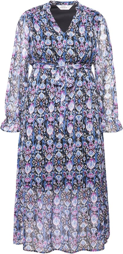 Studio Untold - Dames - Maxi-jurk A-lijn grafische print elastische taille - Jeansblauw - Maat 42+