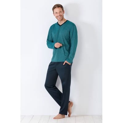 Blauwe herenpyjama Hajo met V-hals - Groen - Maat - 56