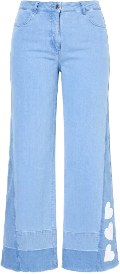 Angel of Style - Dames - Jeans Nora wijde pijpen glitterhartje - Licht blauw denim - Maat 50