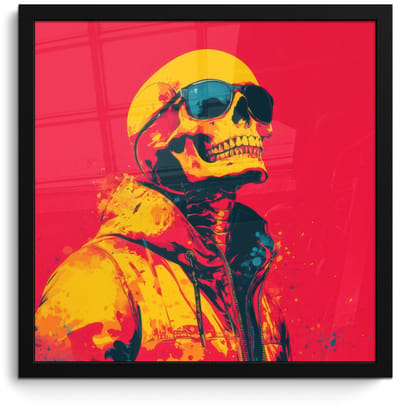 Poster in lijst - Fotolijst 40x40 cm - Posters - Zonnebril - Schedel - Jas - Rood - Posterlijst zwart - Decoratie - Wanddecoratie woonkamer - Muurdecoratie slaapkamer