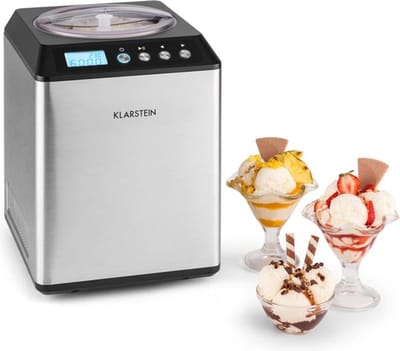 Klarstein Roomijsmachine Vanilly Sky Family IJsbereider Frozen Yoghurt 250W 2,5l zilver.,5L - voor Thuis voor Feest - Zwart - RVS Display - Ice Cream Maker Softijsmachine - voor Familie