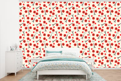 Behang - Fotobehang Patronen - Parijs - Eiffeltoren - Bloemen - Breedte 345 cm x hoogte 220 cm