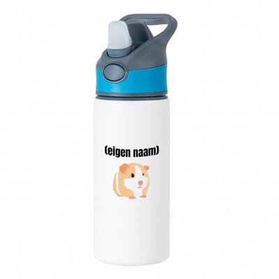 Hacebo® - cavia met eigen naam waterfles met rietje blauw - Cavia - iemand die cavia's heeft - cavia liefhebber - dieren - cadeau - verjaardag - kado - water fles - 650ML