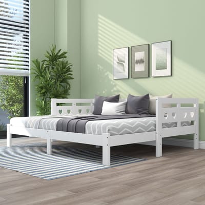 Dagbed, uitschuifbaar bed, 90*200 cm, massief grenenhout, met tweede slaapplaats en lattenbodem, hartvormig bed, wit