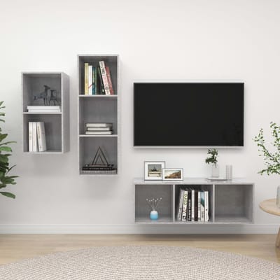 vidaXL - 3-delige - Tv-meubelset - bewerkt - hout - betongrijs