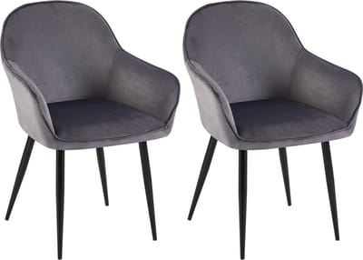 CLP Boise Set van 2 eetkamerstoelen - Met armleuning - Metalen frame - Velvet - Fluweel - donkergrijs
