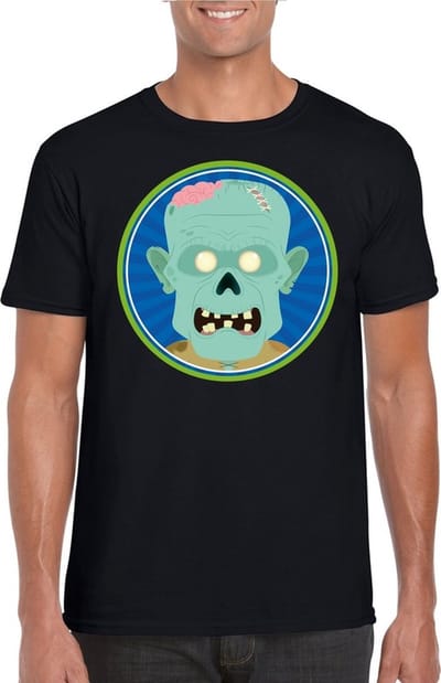 Halloween zombie t-shirt zwart heren - Halloween kostuum S