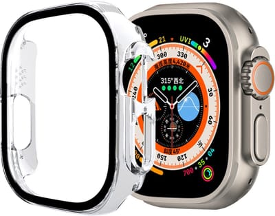 By Qubix - Apple Watch Ultra case - Transparant - Geschikt voor Apple Watch 49mm hoesje - screenprotector - Bescherming iWatch - Bescherm hoesje