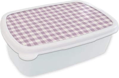 Broodtrommel Wit - Lunchbox - Brooddoos - Pastel - Paars - Patronen - 18x12x6 cm - Volwassenen