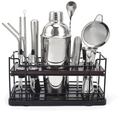 Cocktail Shaker Set - 20-delig met Stand - 750 ml Roestvrijstaal voor Thuis en Professionals - Compleet met Bar Accessoires en Receptenboek - Ideaal Cadeau