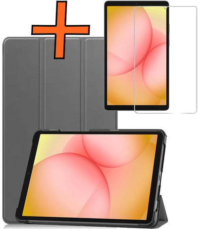 Hoesje - Geschikt voor Samsung Galaxy Tab A11 - Met Screenprotector - Trifold Bookcase - Hard Cover - Hardcover Book Case - Tablet Hoes - Grijs