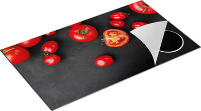 Chefcare Inductie Beschermer Tomaten op Zwarte Marmer - 90x50 cm - Afdekplaat Inductie - Kookplaat Beschermer - Inductie Mat