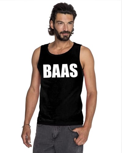 Baas tekst singlet shirt/ tanktop zwart heren S