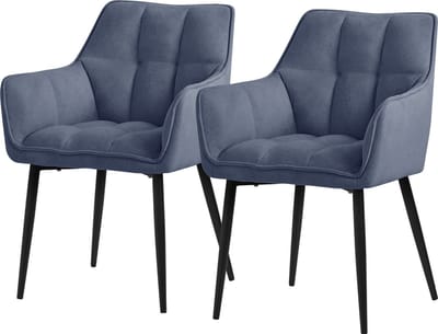 Eetkamerstoel set van 2 blauw in badstof met dikke gestoffeerde zitting ML design