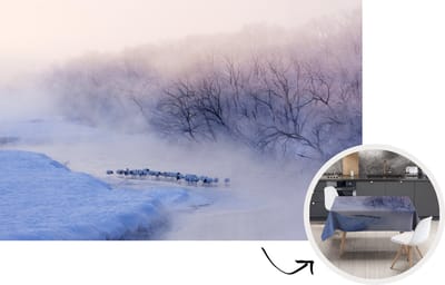 Tafelkleed - Tafellaken - 220x150 cm - Vogel - Mist - Rivier - Winter - IJs - Binnen en Buiten