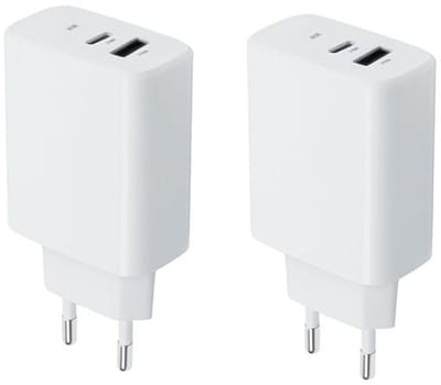 2 stuks OneOne 30W super snellader met 2 poorten. Opladers met USB C en USB A. PD en Quick Charge lader adapter past op Samsung Galaxy A33, A52, A53, A6s, A70, A71, A72, A73, A80, A90, C7 Pro, C9 Pro, Galaxy F02s, F12, F13, F22, F23, F52