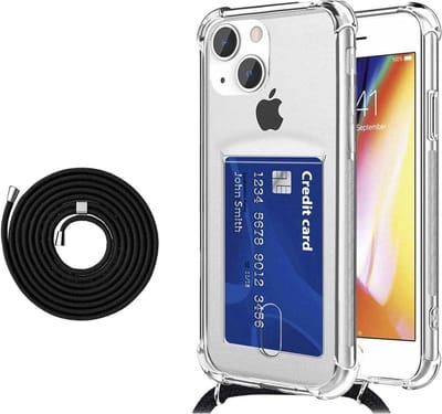 Geschikt voor iPhone 13 Mini Koord Hoesje Met Pashouder Koord Zwart - Geschikt voor iPhone 13 Mini backcover - Geschikt voor iPhone 13 Mini case – hoesje met pasje Geschikt voor iPhone - oTronica koord hoesje Geschikt voor iPhone