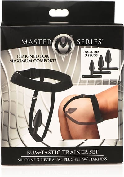 Master Series - Bum-tastic - Buttplug Trainer Set met Harnas - Zwart