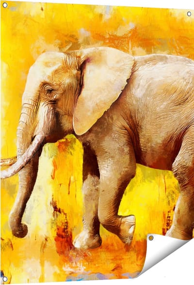 Gards Tuinposter Geschilderde Olifant Olieverf - Abstract - 80x100 cm - Tuindoek - Tuindecoratie - Wanddecoratie buiten - Tuinschilderij