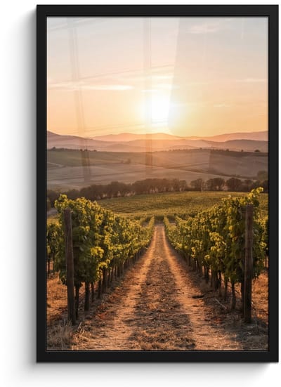 Poster in lijst - Fotolijst 40x60 cm - Posters - Wijngaard - Zonsondergang - Landschap - Posterlijst zwart - Decoratie - Wanddecoratie woonkamer - Muurdecoratie slaapkamer