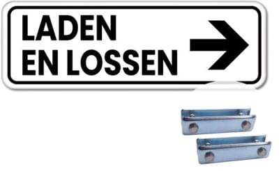 Bord laden en lossen pijl rechts - Weerbestendig Aluminium - 40x15 cm - Bevestiging: Met hekbeugels (voor spijlen- of gaashek)